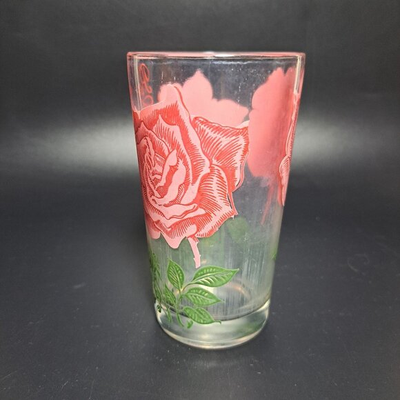 Peanut Butter Rose Floral Drinking Glass Tumbler Pink Green Vintage - Picture 2 of 8